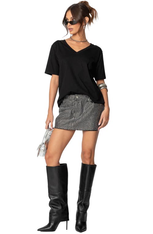 Shop Edikted Glitz Rhinestone Embellished Denim Miniskirt In Silver