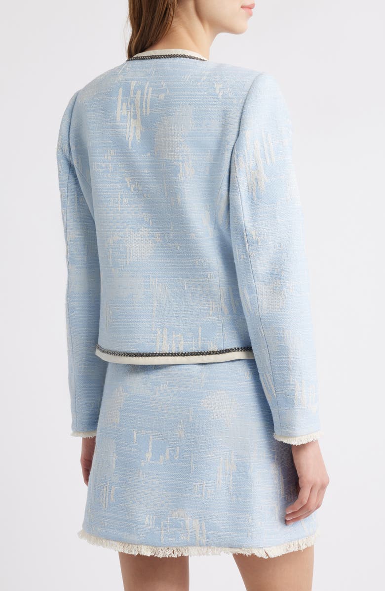 KOBI HALPERIN Fringe Trim Tweed Jacket, Alternate, color, Sky