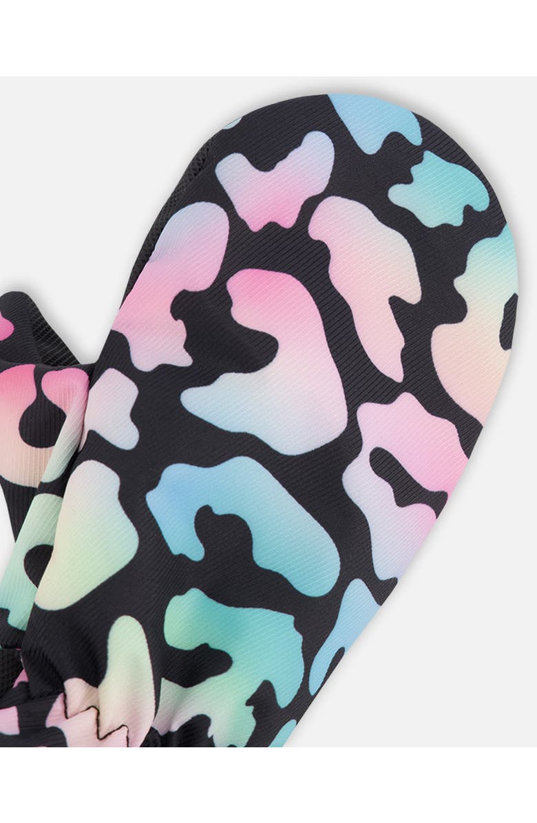 Deux par Deux Girl Mid-Season Mittens Animal in Recycled Polyester, Alternate, color, Black Animal Print