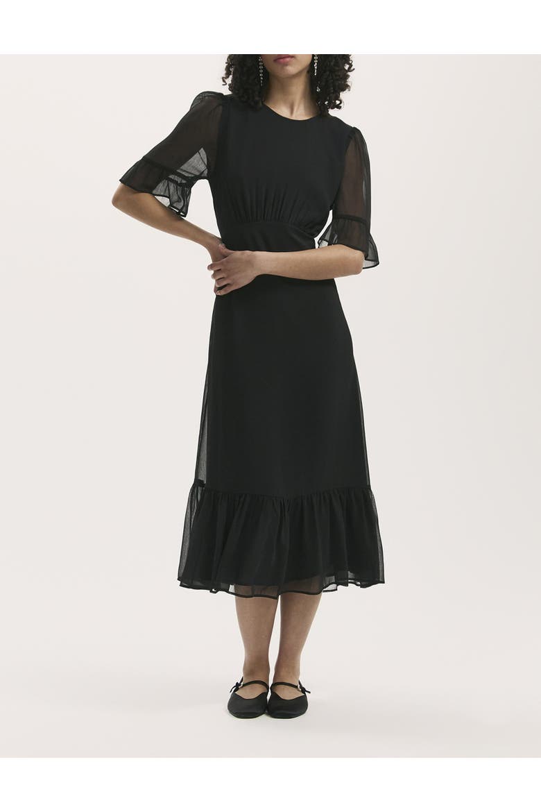 Jennifer Short Sleeve Chiffon Midi Dress, Alternate, color, Black