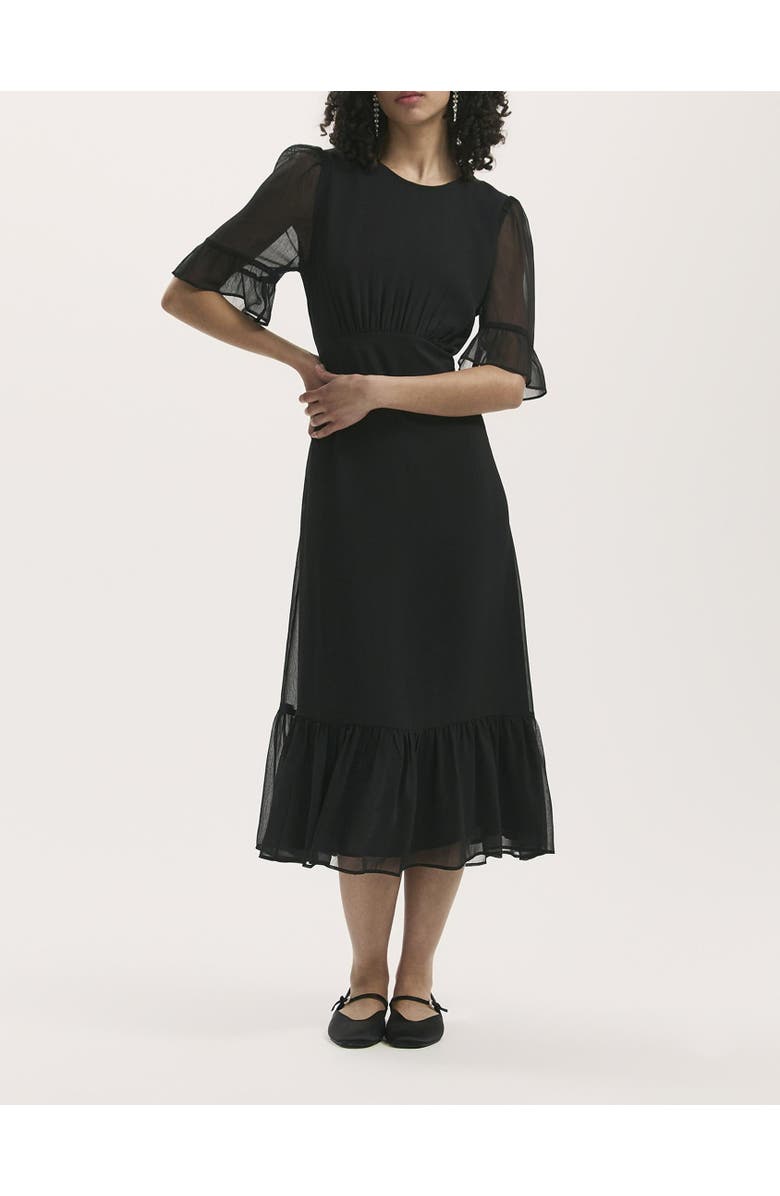 Finery London Jennifer Short Sleeve Chiffon Midi Dress, Alternate, color, Black