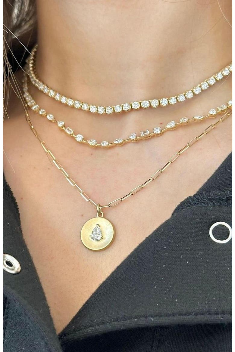 Pear Disc Lab Diamond Pendant in 14K, Alternate, color, Yellow Gold