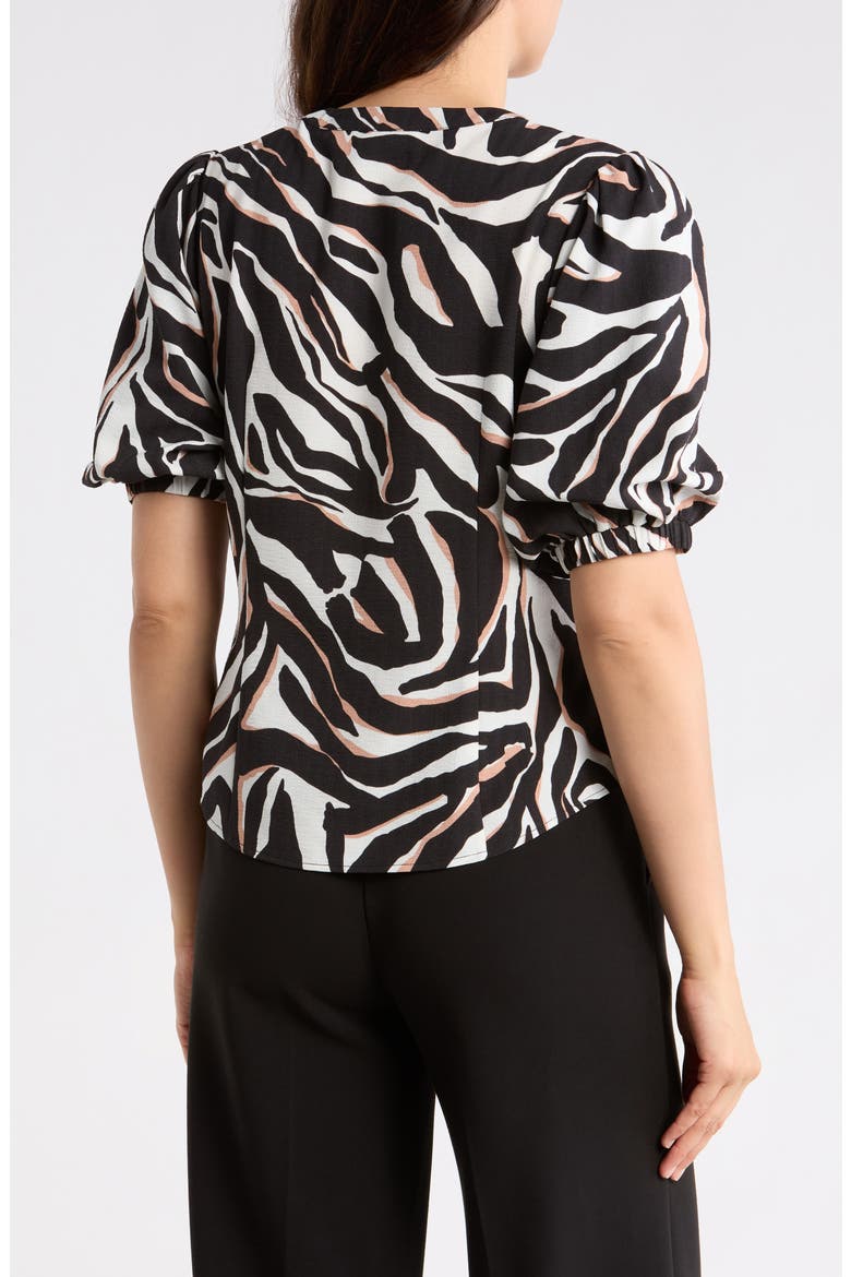 Puff Sleeve Button-Up Top, Alternate, color, BLACK IVORY