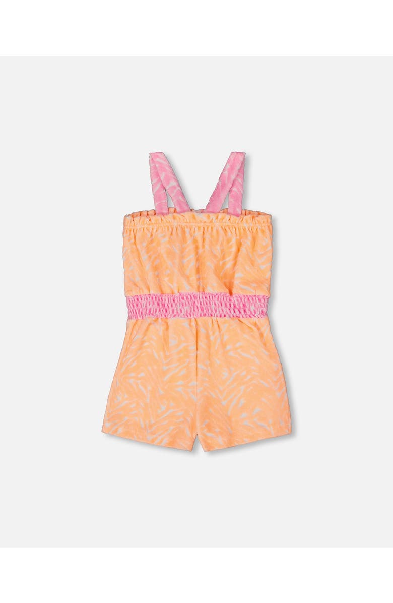 Deux par Deux Girl's Printed Terry Cloth Romper Vibrant Orange And White, Alternate, color, 