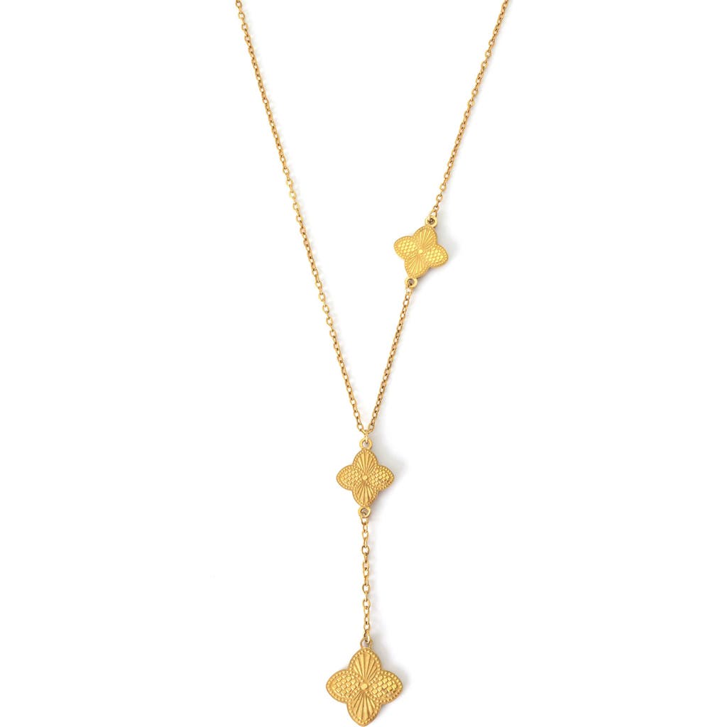 Adornia Tarnish Resistant 18k Gold Plated Pointed 3-clover Y-necklace In Gold