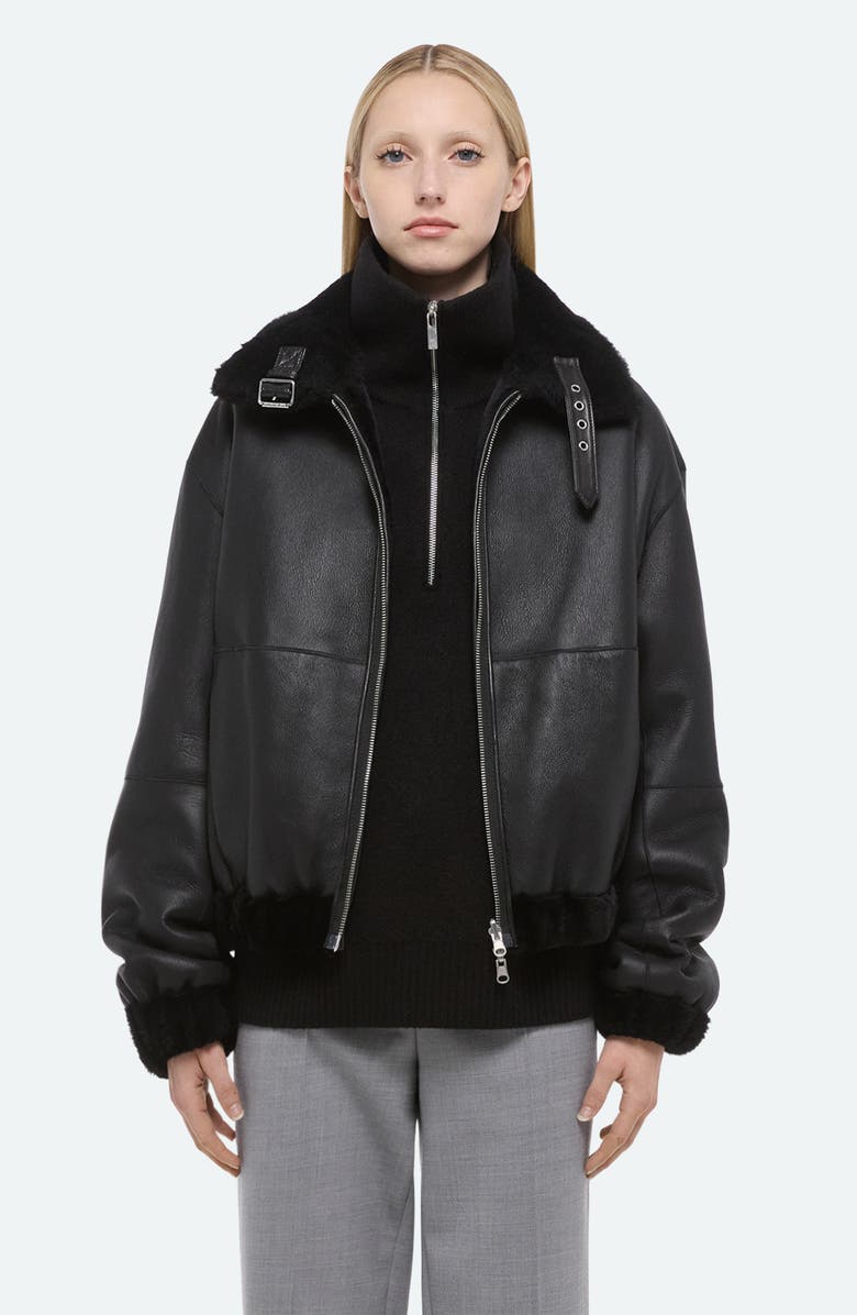 Helmut Lang Genuine Shearling Bomber Jacket, Alternate, color, Black