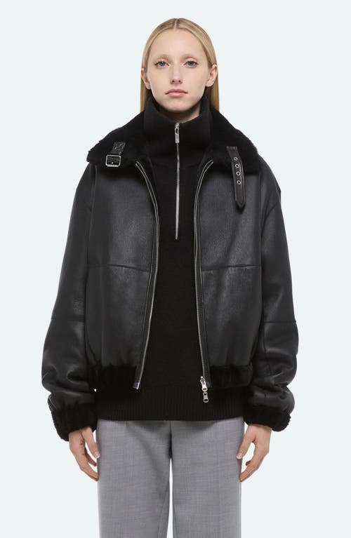 Helmut Lang Genuine Shearling Bomber Jacket In Black