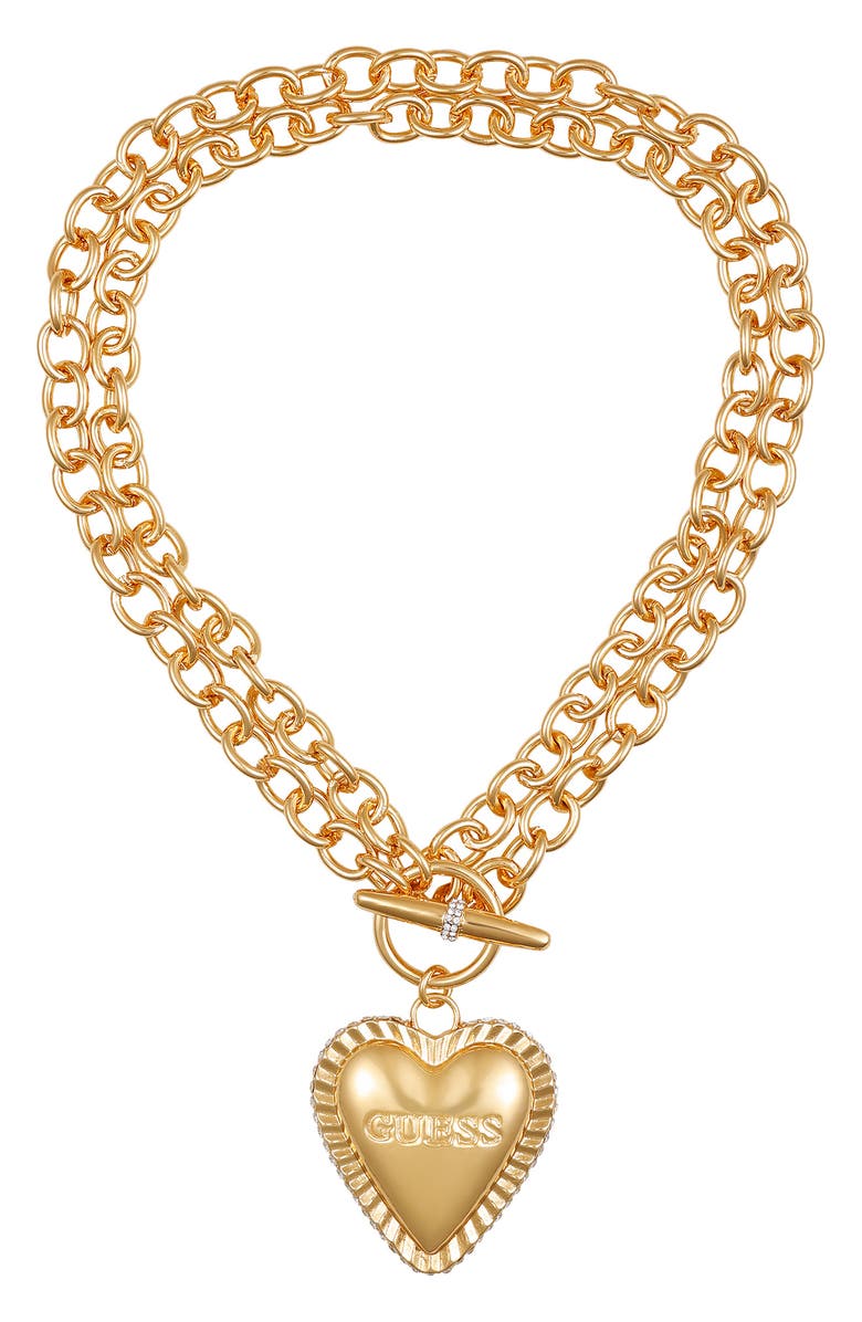 GUESS Heart Pavé Pendant Toggle Necklace, Alternate, color, Gold Tone