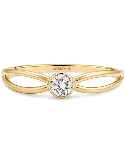 Knot Round Bezel Lab Grown Diamond Ring in 14K Gold