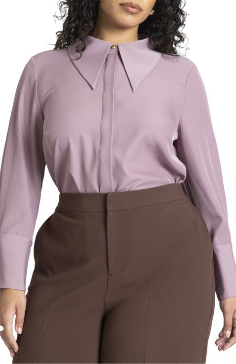 Pointed Collar Button Up Shirt (Plus Available)