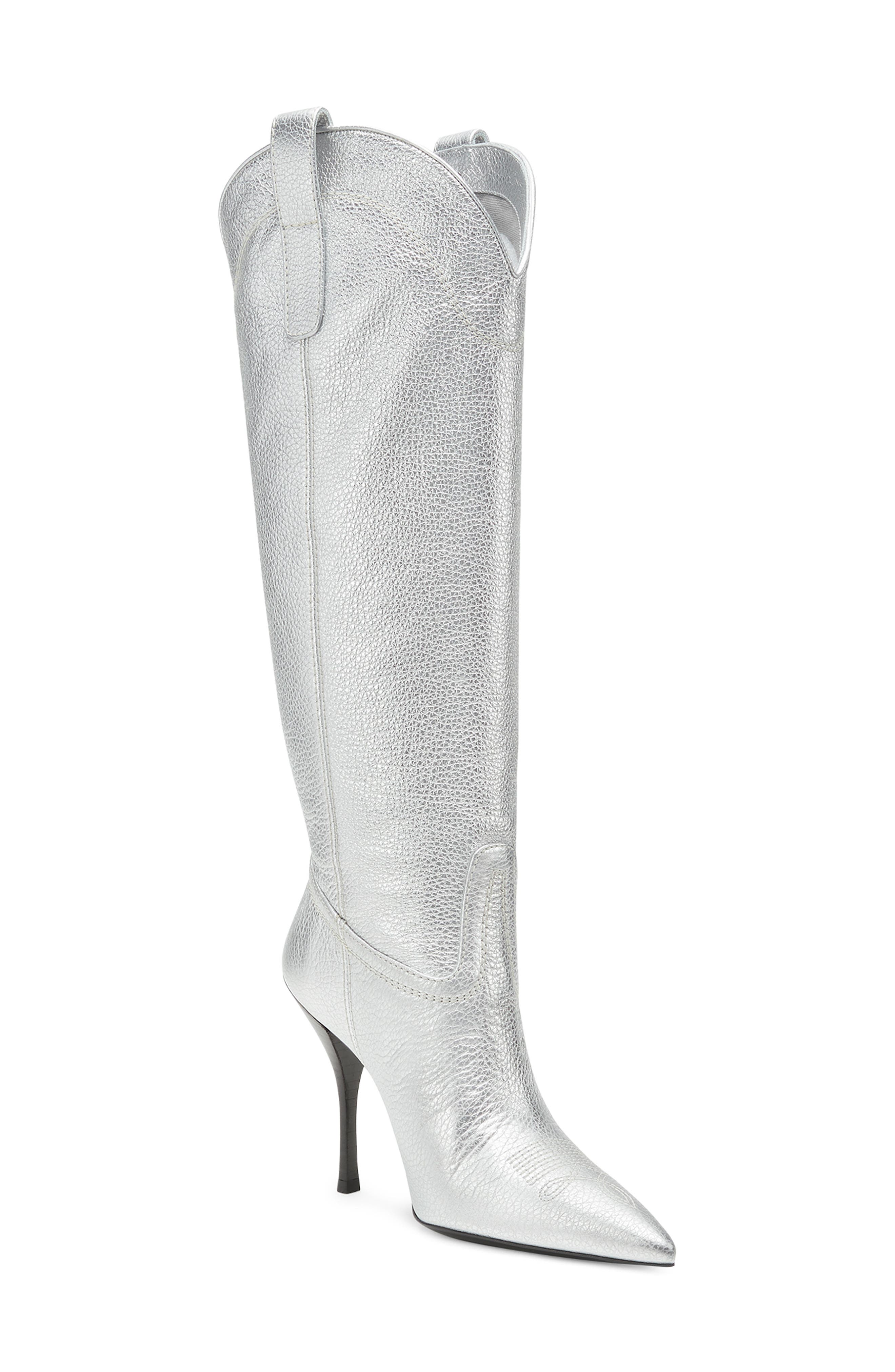 Outwest Knee High Pointed Toe Boot, Main, color, SILVER