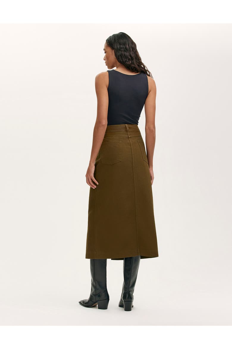 Beth Cotton Button-Front Midi Skirt, Alternate, color, Khaki