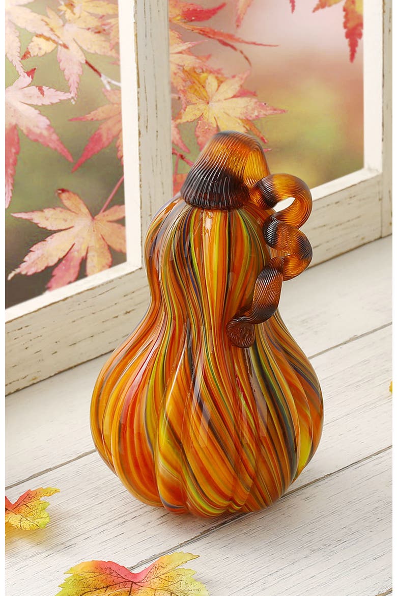 Fall Multi Stripes Glass Gourd Pumpkins, Alternate, color, Brown
