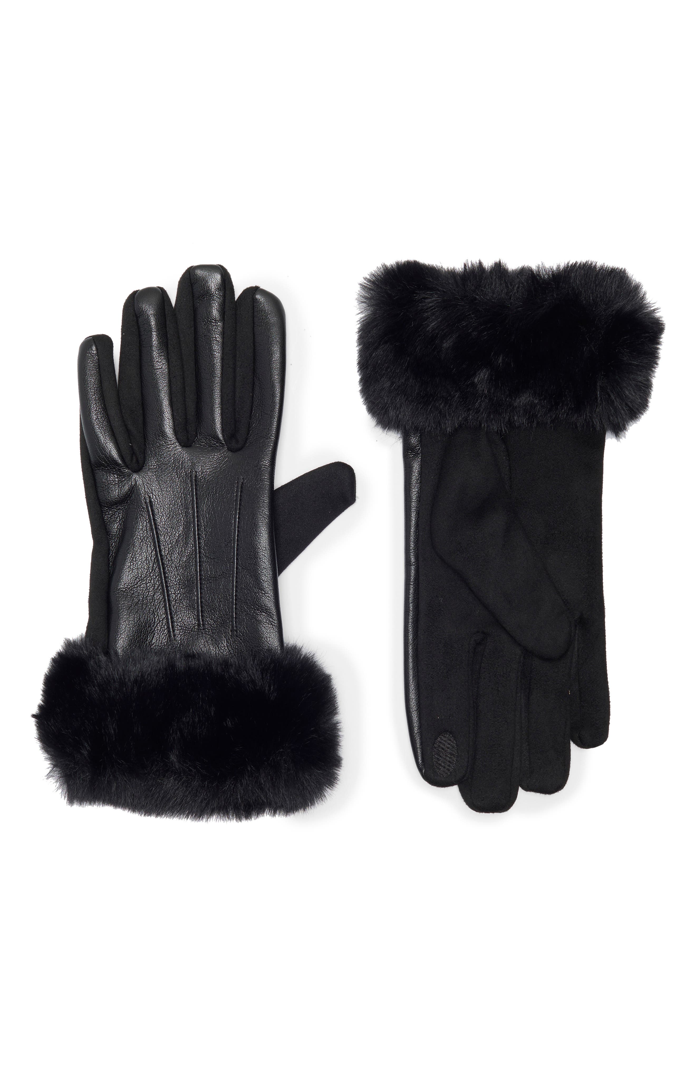 Vince Camuto Faux Fur Cuff Faux Leather Gloves