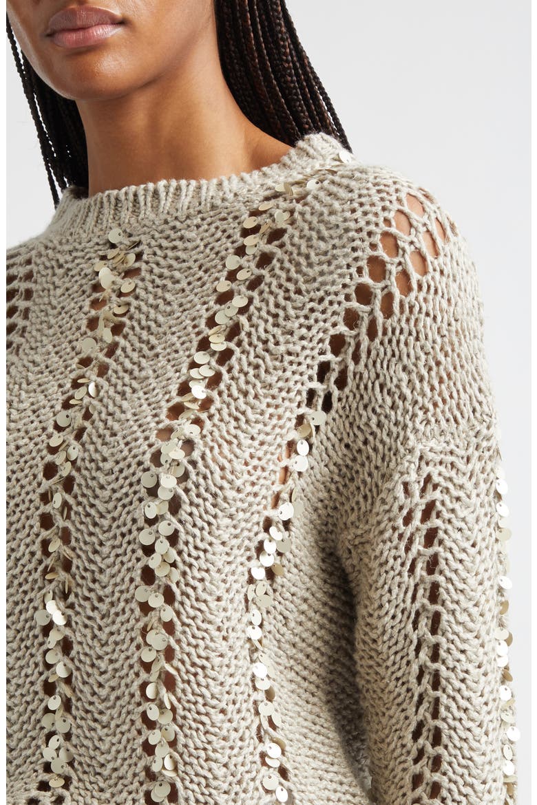 Paillette Hand Knit Cotton & Linen Blend Pointelle Sweater, Alternate, color, 02 SAND
