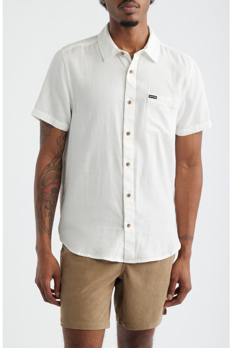 Charter Short Sleeve Slub Button-Up Shirt, Main, color, OFF WHITE
