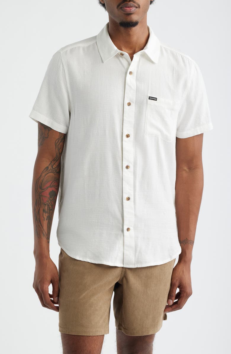 Brixton Charter Short Sleeve Slub Button-Up Shirt, Main, color, Off White