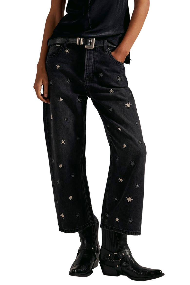 Deep Trance Embroidered Barrel Leg Jeans, Main, color, STARRY NIGHT