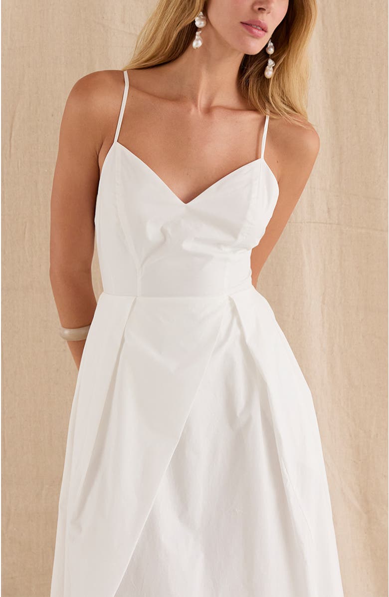 CRESCENT V-neck Poplin Midi Dress, Alternate, color, White