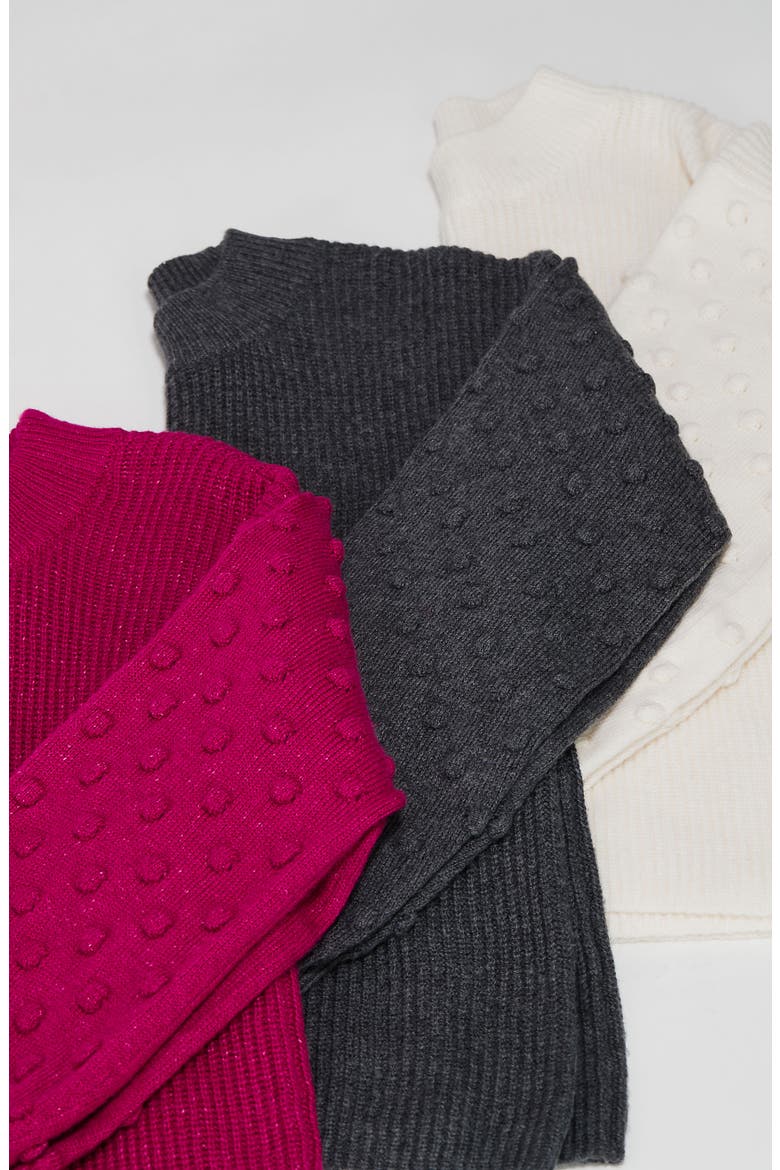 Puff Sleeve Bobble Ribbed Sweater, Alternate, color, MED HEATHER GREY