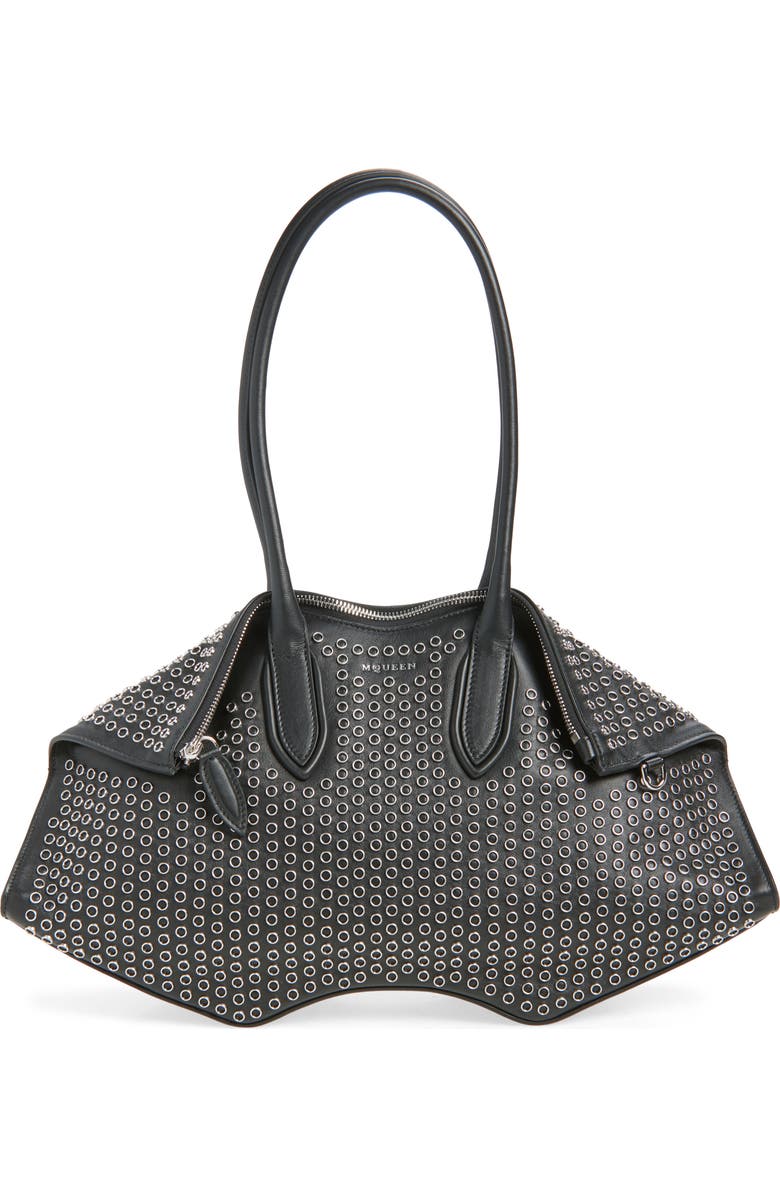 McQueen Medium Manta Grommet Leather Handbag, Main, color, Black/ Silver
