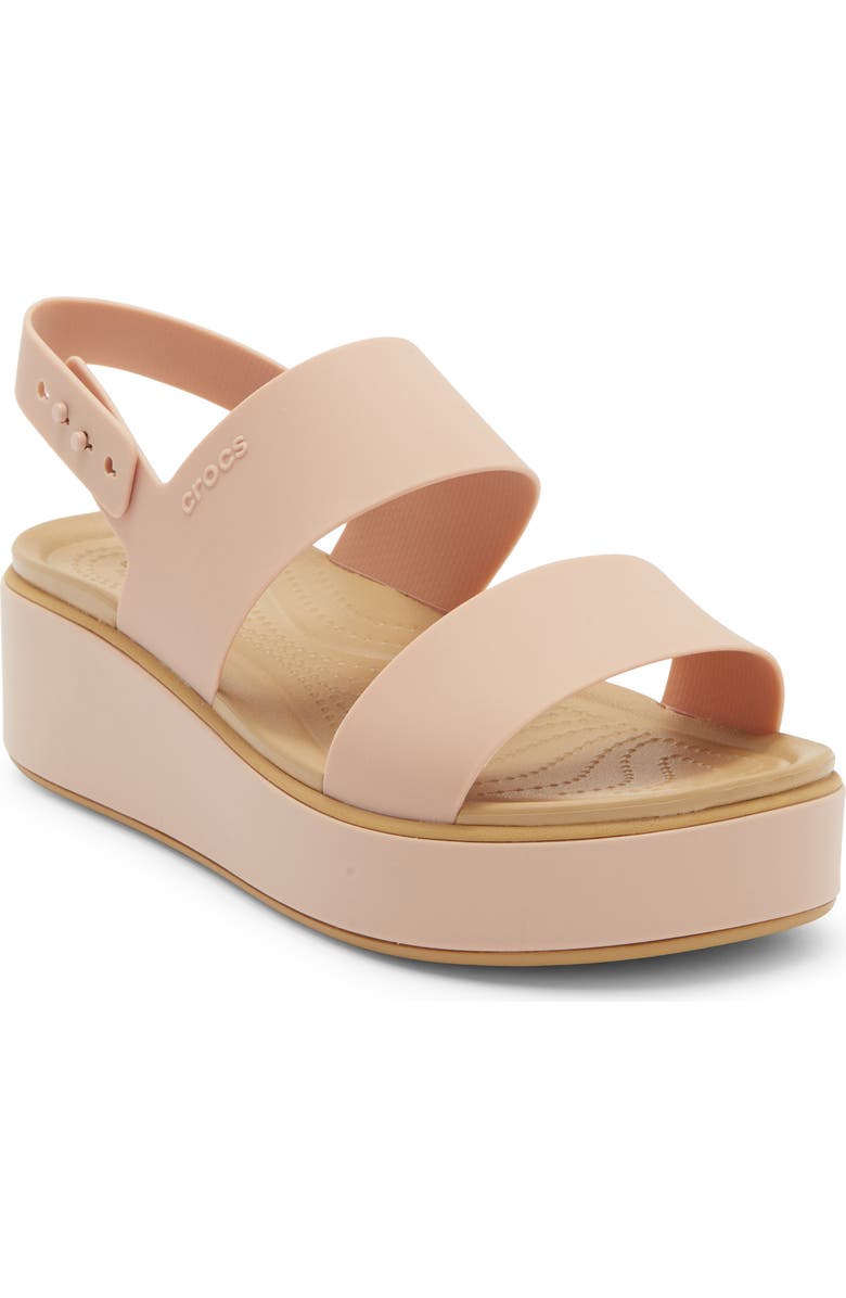 CROCS Brooklyn Low Wedge Matte Wrap Sandal, Main, color, Pink Caramel/ Tan