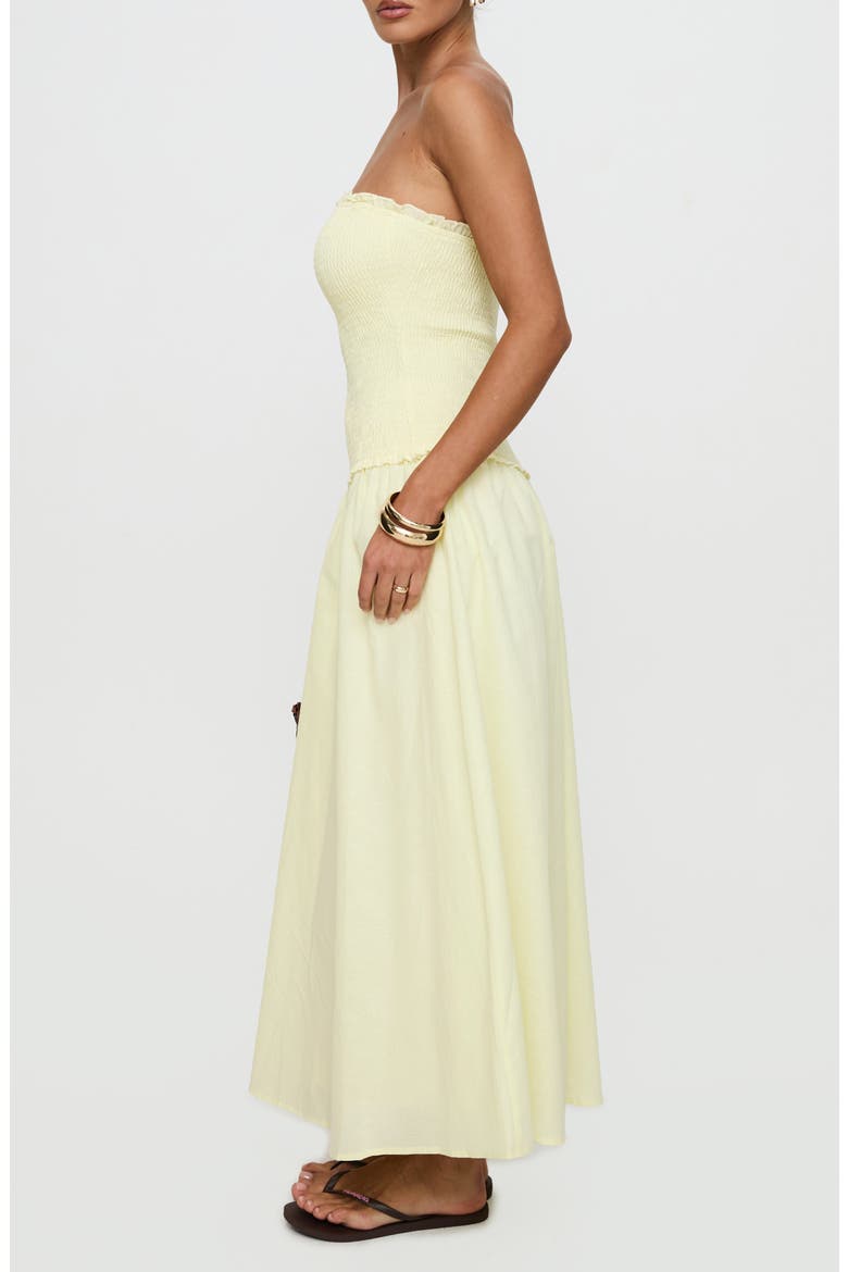 Tinsie Strapless Smocked Cotton & Linen Maxi Dress, Alternate, color, YELLOW