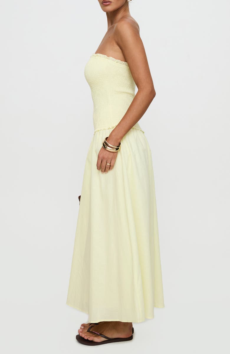 Princess Polly Tinsie Strapless Smocked Cotton & Linen Maxi Dress, Alternate, color, Yellow