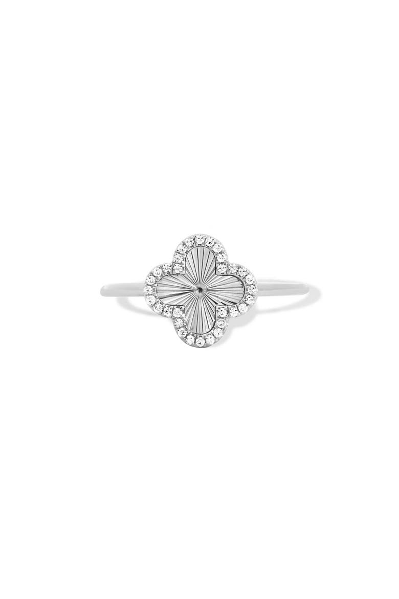 Fluted Gold Diamond Clover Ring, Main, color, White Gold