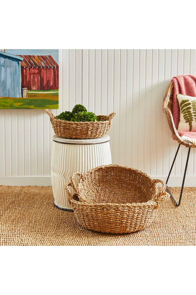 Seagrass Shallow Baskets With Handles Set of 3, Alternate, color, Beige