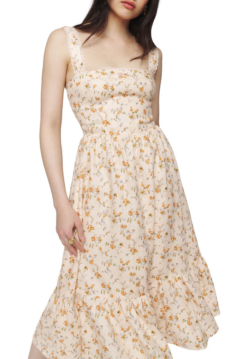 Rowen Square Neck Smocked Linen Sundress, Alternate, color, JULIUS