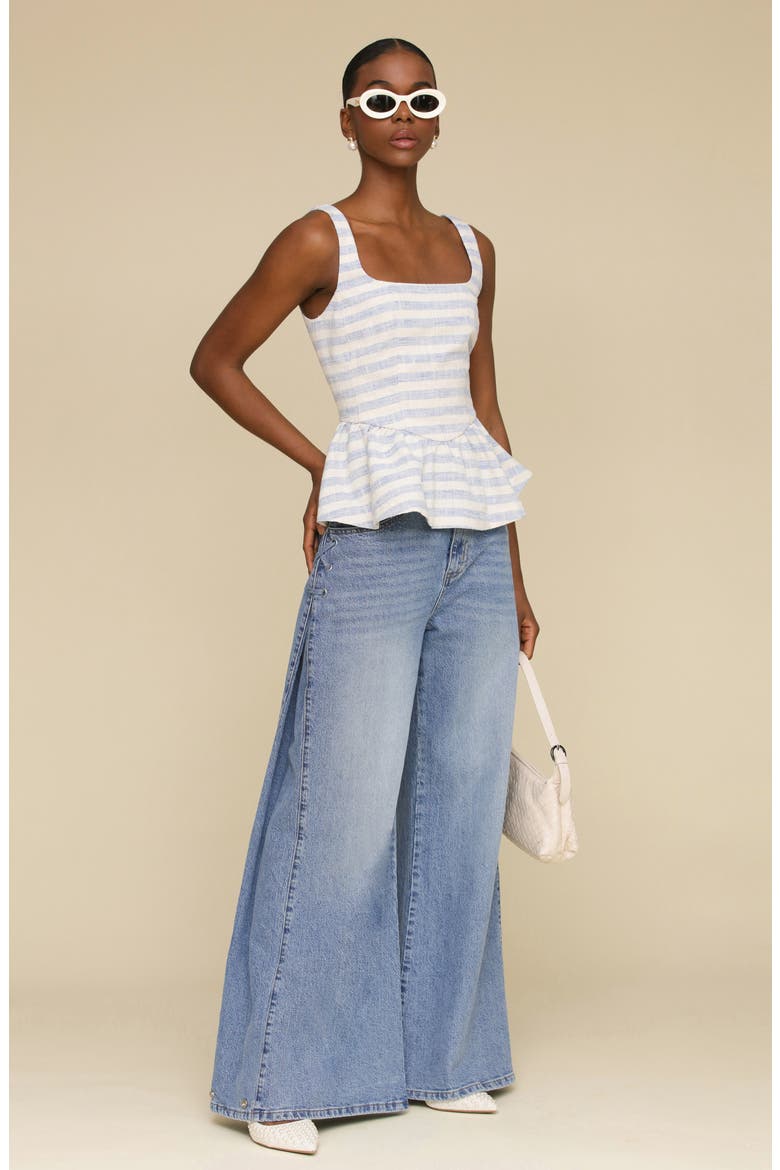 Stripe Peplum Cotton Blend Top, Alternate, color, BLUE CREAM