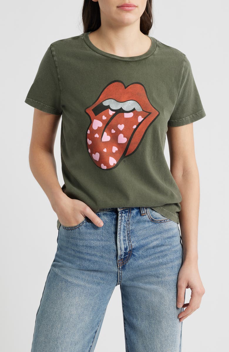Lucky Brand Rolling Stones Heart Lip Class Cotton Graphic T-Shirt, Main, color, Peat
