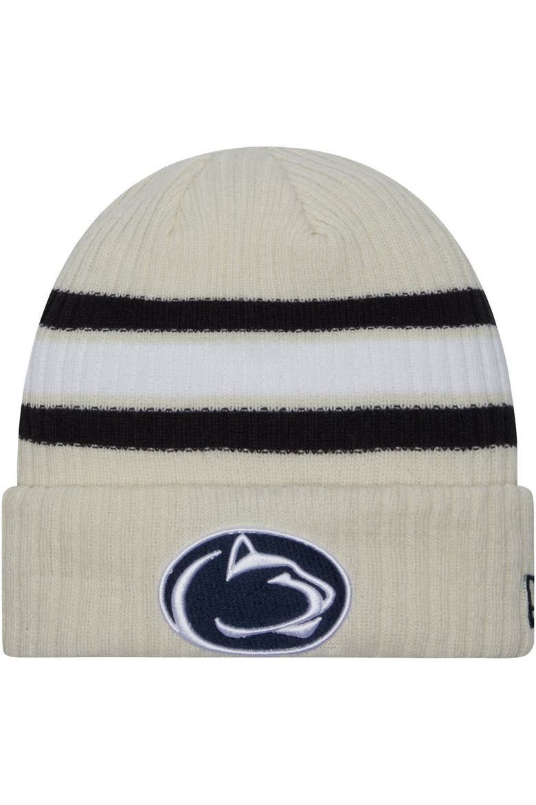 Men's New Era Cream Penn State Nittany Lions Vintage Cuffed Knit Hat, Main, color, Cream
