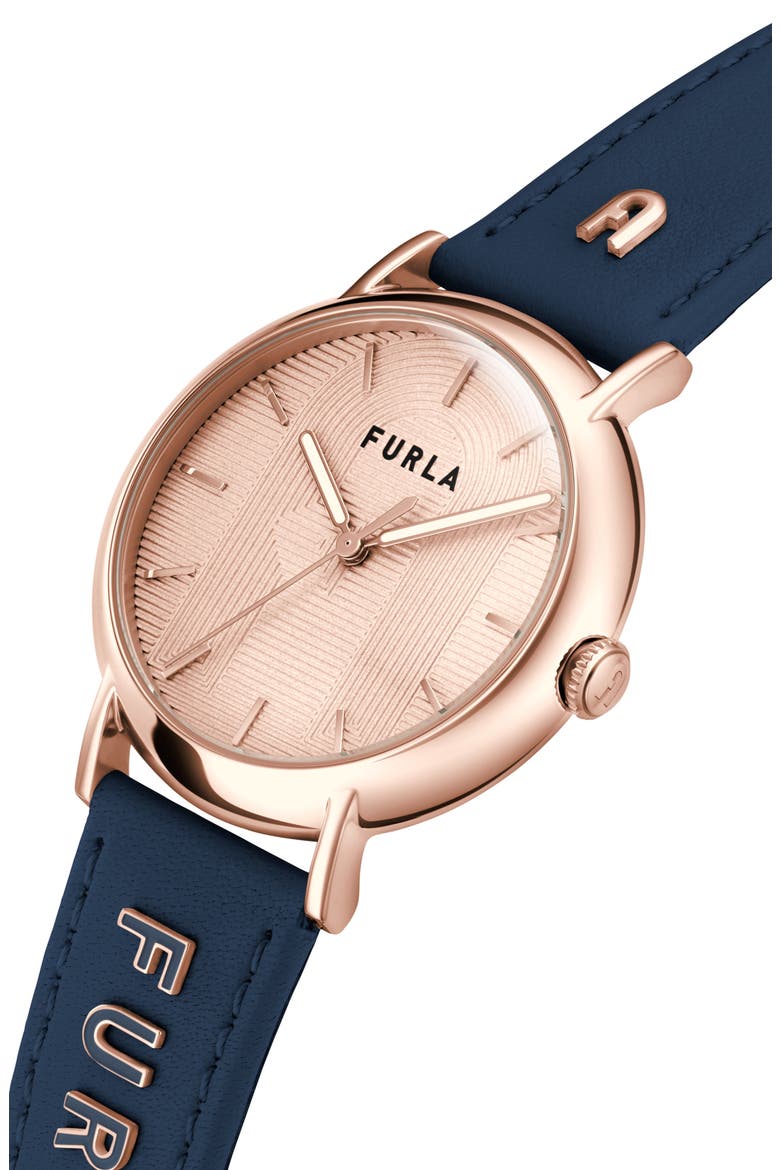 Easy Shape Leather Strap Watch, 38mm, Alternate, color, ROSE GOLD/ ROSE GOLD/ BLUE