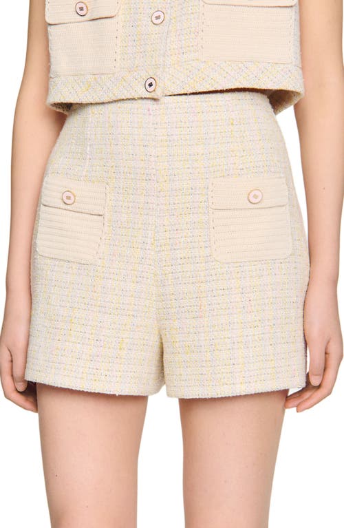 Sandro Decorative Tweed Shorts In Yellow/ecru