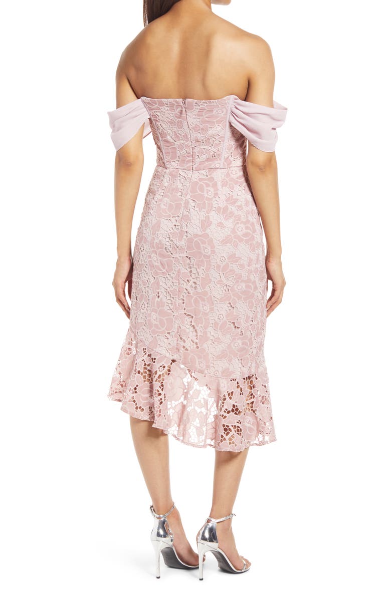 Chi Chi London Alma Lace Off the Shoulder Ruffle Cocktail Dress, Alternate, color,