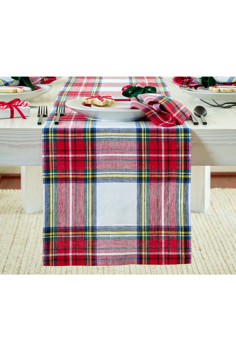 Linen Table Runner - Stewart Plaid, Main, color, White