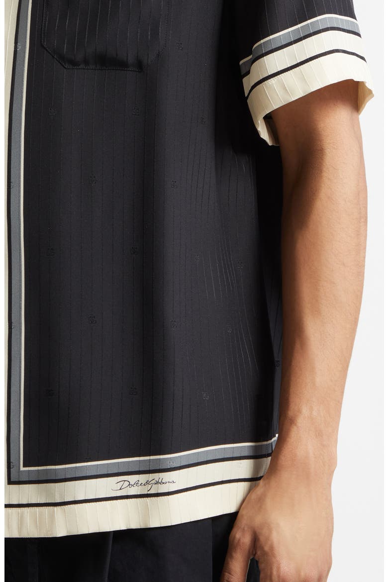 Engineered Stripe Print Short Sleeve Silk Button-Up Shirt, Alternate, color, RIGHE F.NERO