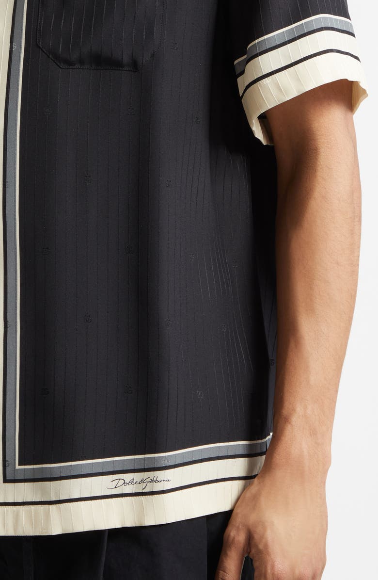 Dolce&Gabbana Engineered Stripe Print Short Sleeve Silk Button-Up Shirt, Alternate, color, Righe F.nero