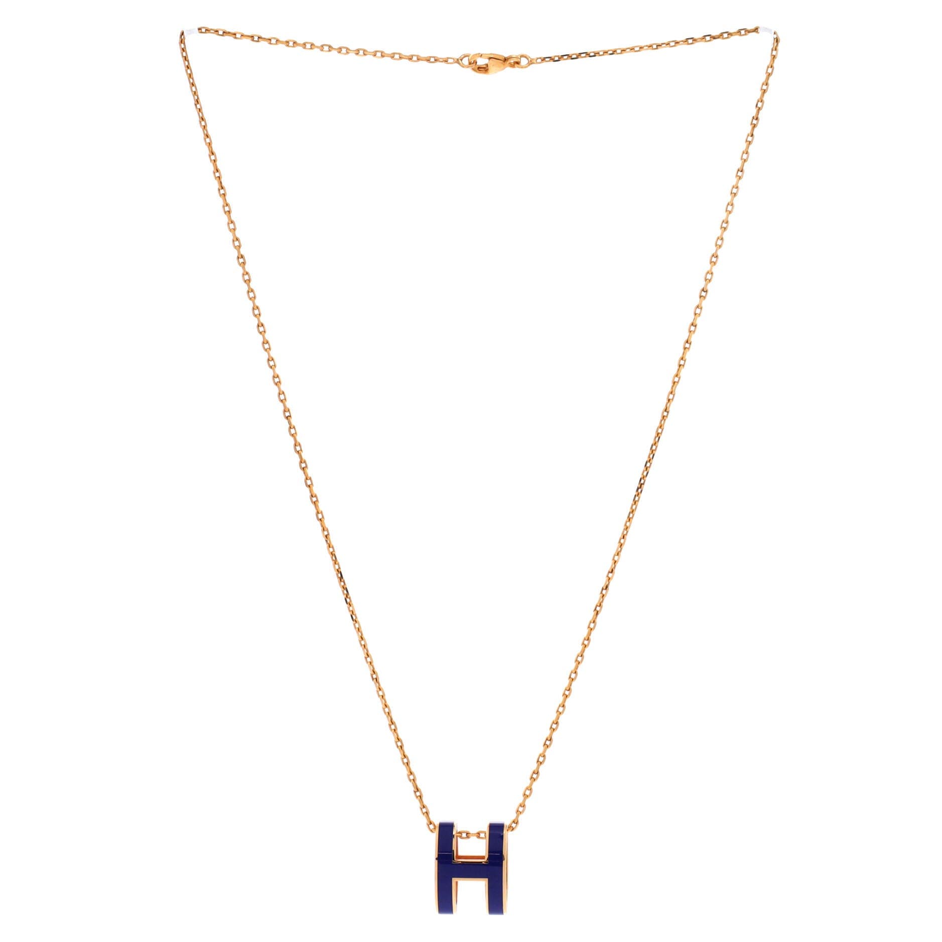 Pre-Owned Hermes Pop H Pendant Chain Necklace Metal and Enamel, Alternate, color, Blue