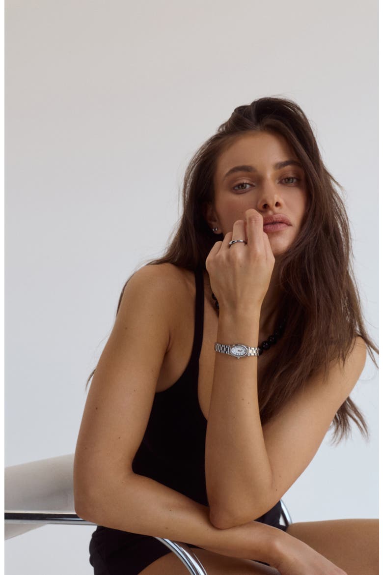 Emmeline Bracelet Watch, 16mm x 24mm, Alternate, color, WHITE/ SILVER