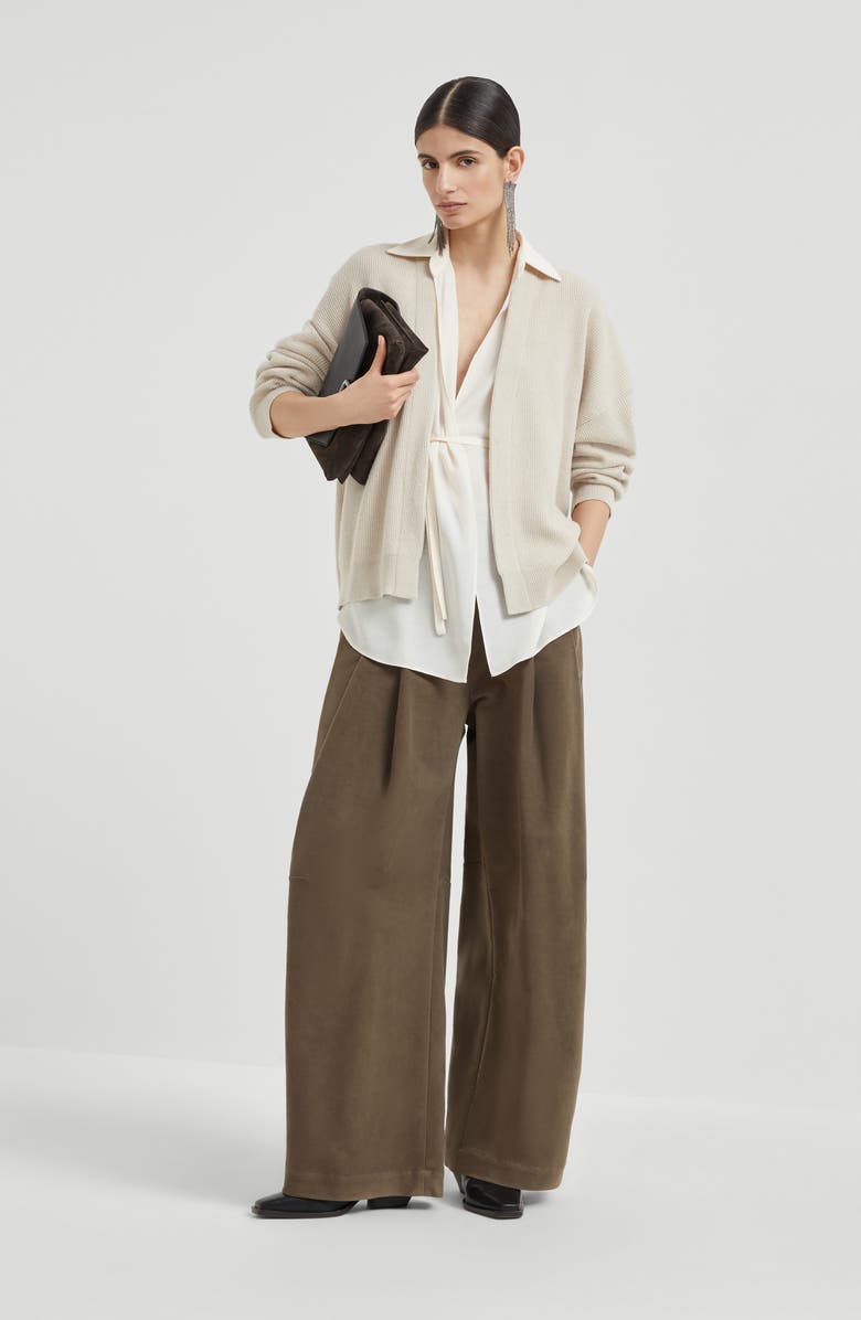 Brunello Cucinelli Cashmere cardigan with blouse, Alternate, color, Beige