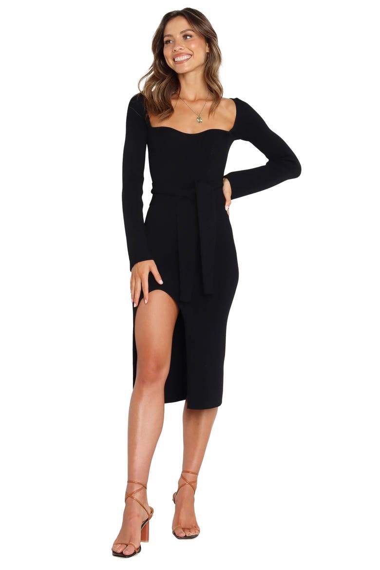 Aquerelle Sweetheart Neck Long Sleeve Sweater Dress, Alternate, color, BLACK
