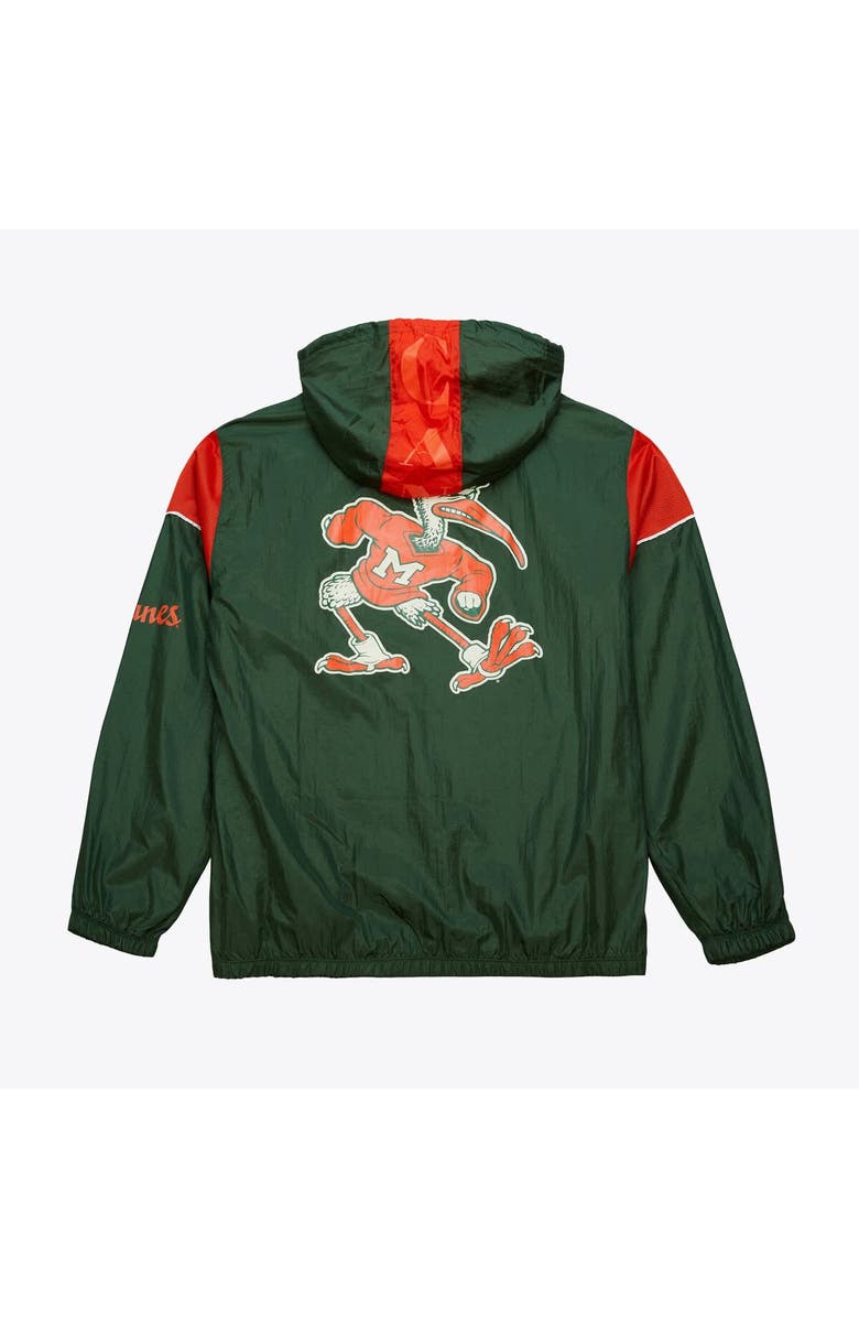 Mitchell & Ness Men's Mitchell & Ness Green Miami Hurricanes Anorak Vintage Logo Half-Zip Hoodie Jacket, Alternate, color, Green