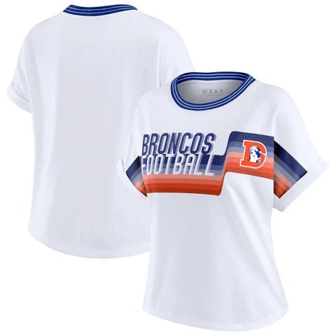 Women's WEAR by Erin Andrews White Denver Broncos Cropped Center Stripe Dolman T-Shirt