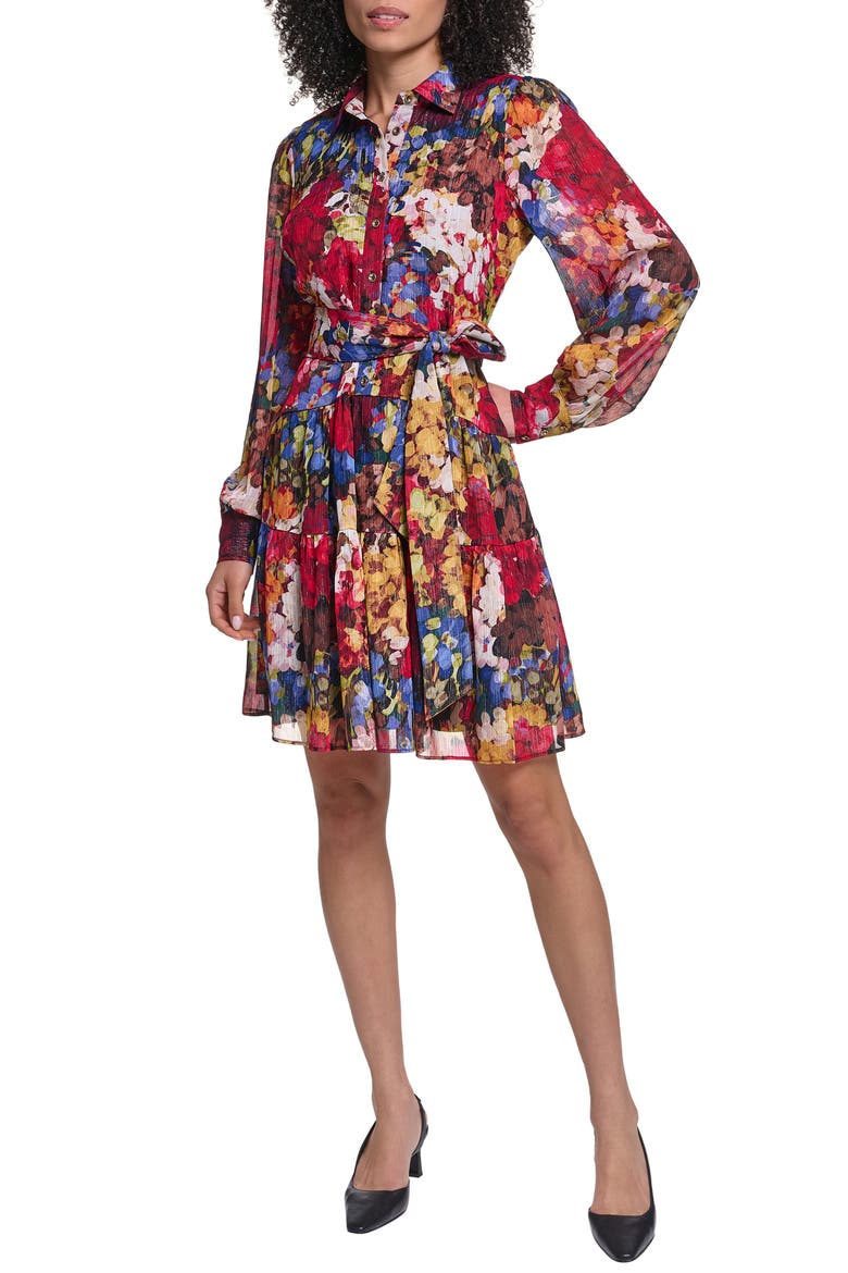Print Metallic Long Sleeve Dress, Alternate, color, PORT VINE MULTI