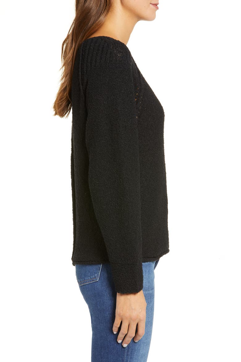 Boat Neck Bouclé Sweater, Alternate, color, BLACK