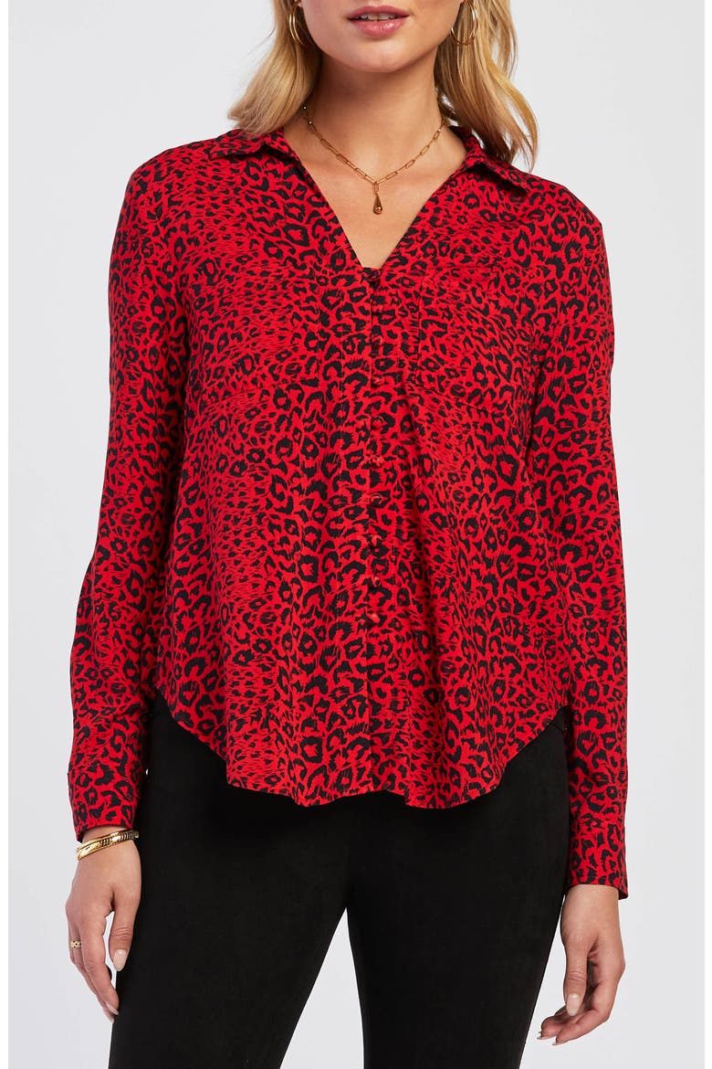 Eleni Leopard Print Button-Up Shirt, Main, color, RED CHEETAH