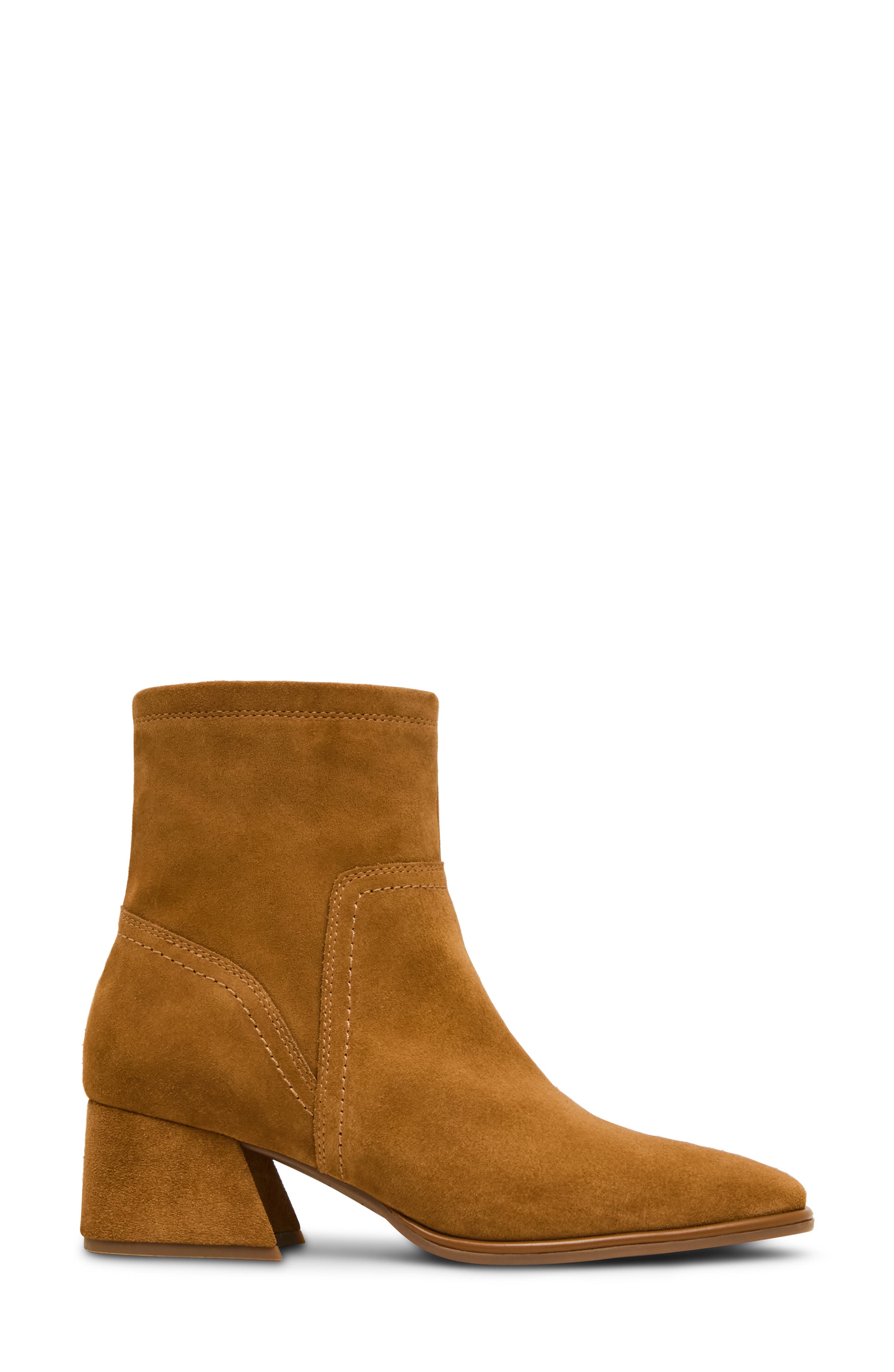 Marina Waterproof Stretch Suede Block Heel Bootie, Alternate, color, CAMEL SUEDE